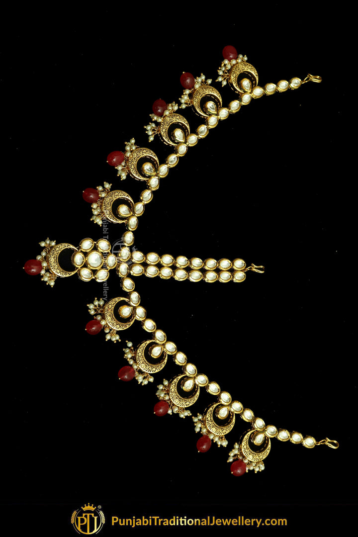 Gold Finished Kundan Rubby Pearl Matha Patti | Punjabi Traditional Jewellery Exclusive