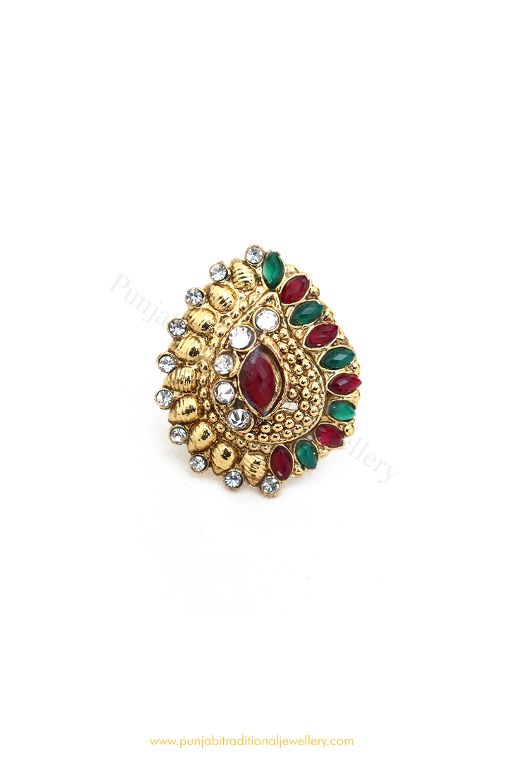Antique Gold Finished Polki Ring By PTJ