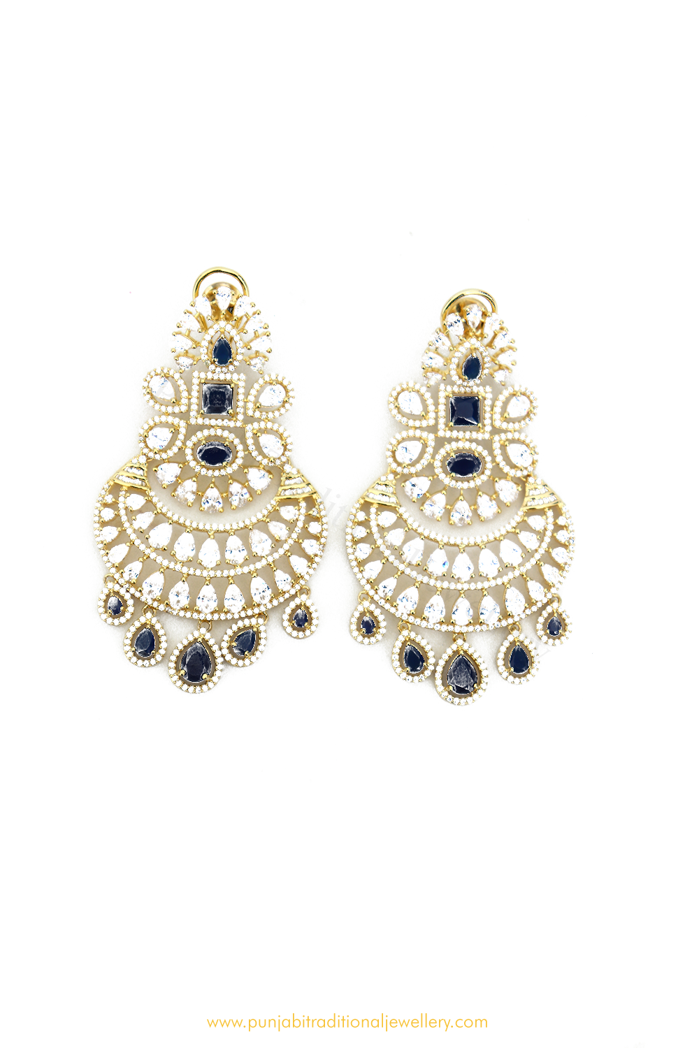 Gold Finished Blue AD Earrings By  PTJ