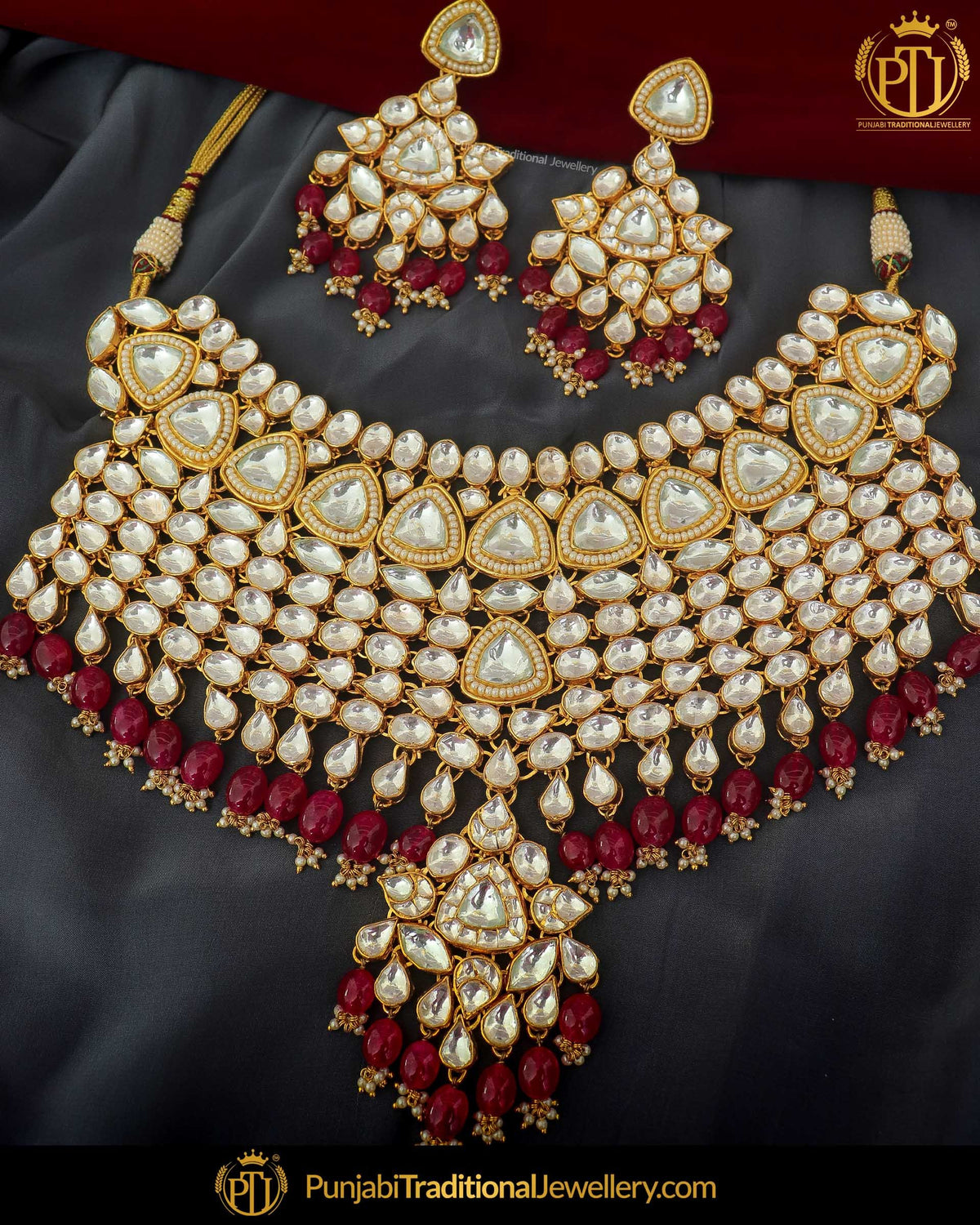 Gold Finished Kundan Rubby Bridal Necklace Set | Punjabi Traditional Jewellery Exclusive