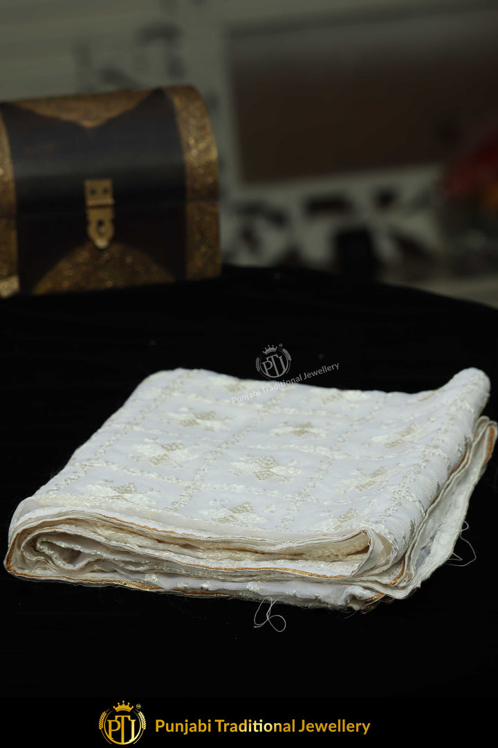 White Color Pure Phulkari Dupatta By Punjabi Traditional Jewellery