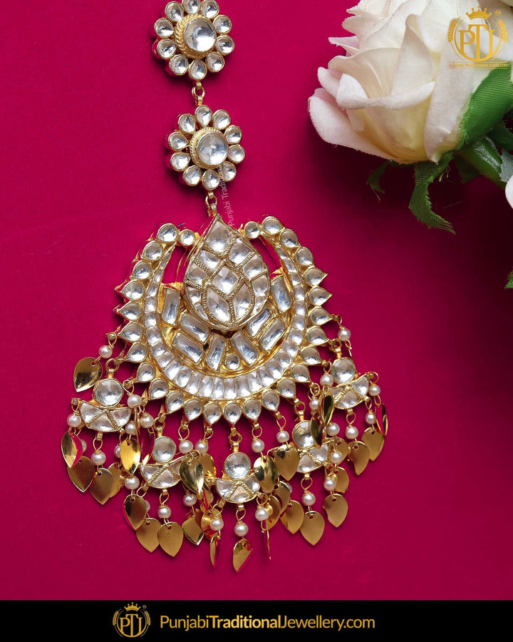 Gold Finished Pippal Patti Kundan Pearl Tikka | Punjabi Traditional Jewellery Exclusive