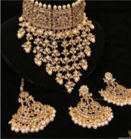 Antique Gold Plated Kundan Choker Set & Earring Tikka Set By Punjabi Traditional Jewellery