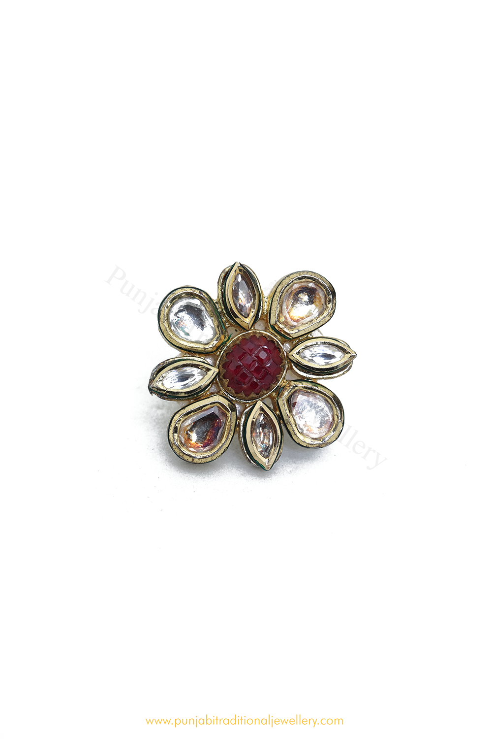 Gold Finished Navratan Kundan Ring By PTJ