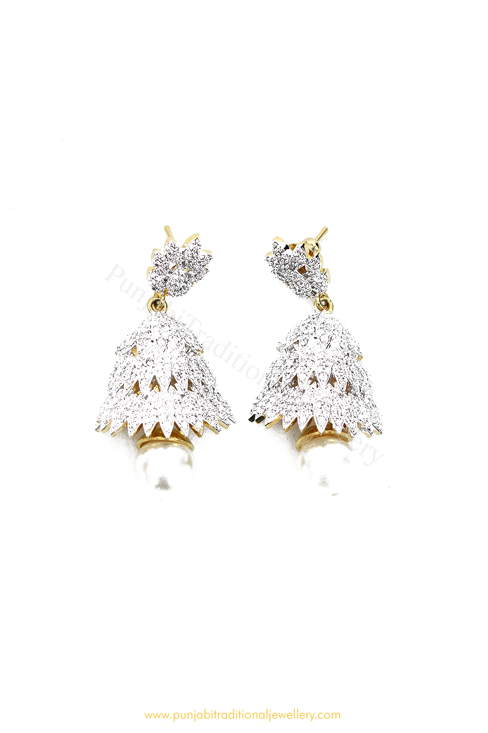 Gold Finished AD Jhumki Earrings By PTJ