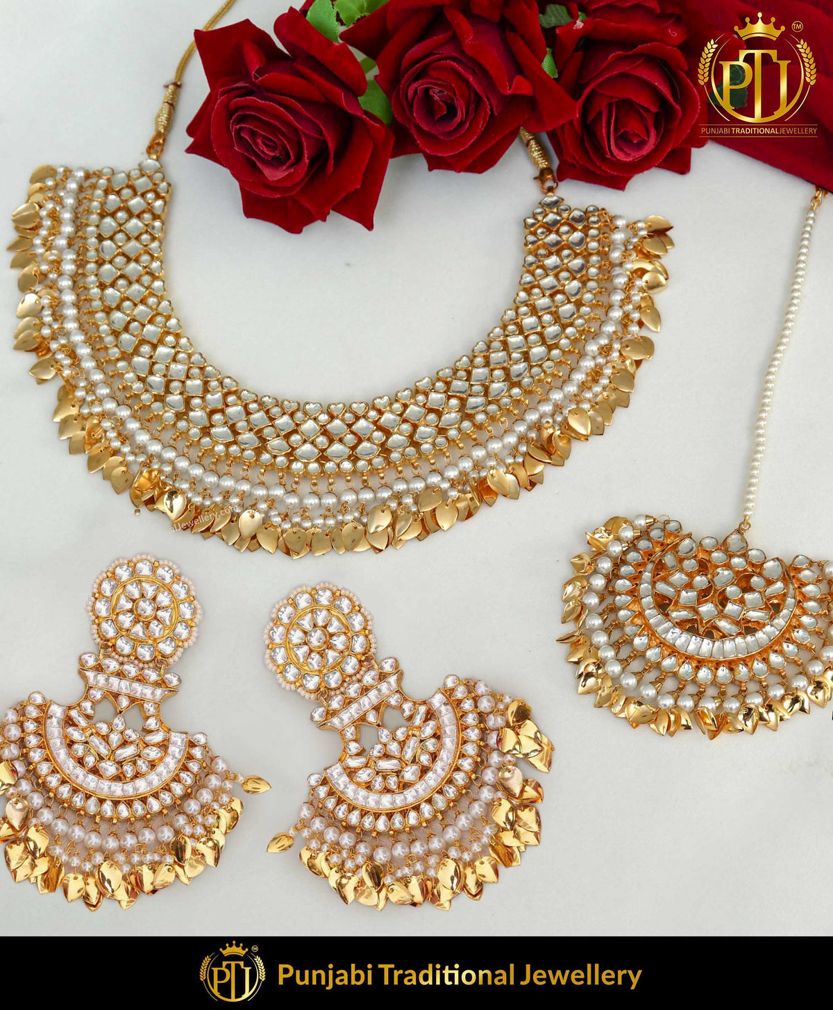 Kundan Pippal Patti Pearl Necklace Set & Passa | Punjabi Traditional Jewellery Exclusive