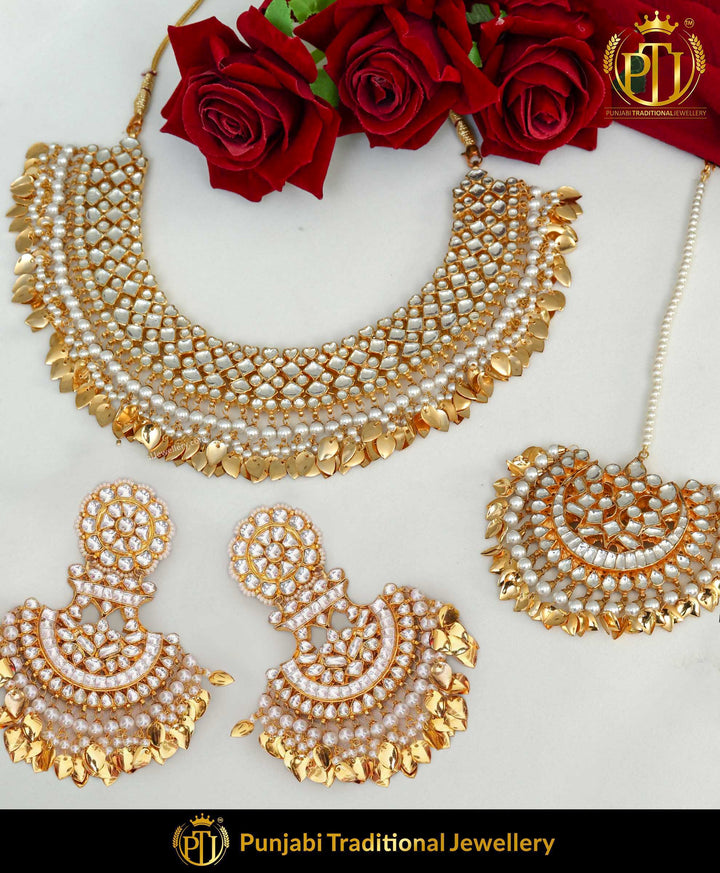 Kundan Pippal Patti Pearl Necklace Set & Passa | Punjabi Traditional Jewellery Exclusive