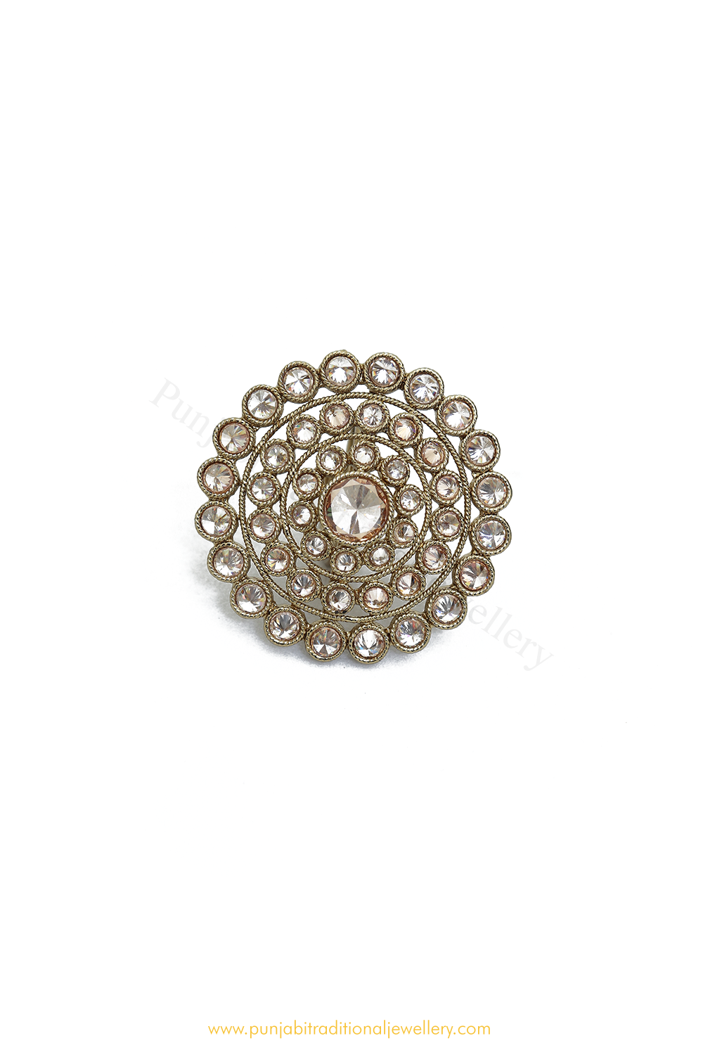 Gold Finished Navratan Kundan Ring By PTJ