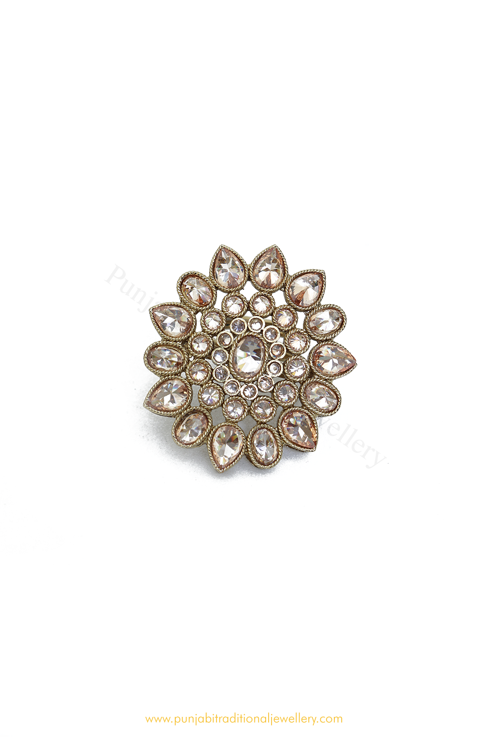 Gold Finished Navratan Kundan Ring By PTJ