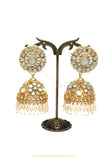 Gold Finished Firoza Kundan Jhumki Earrings by PTJ