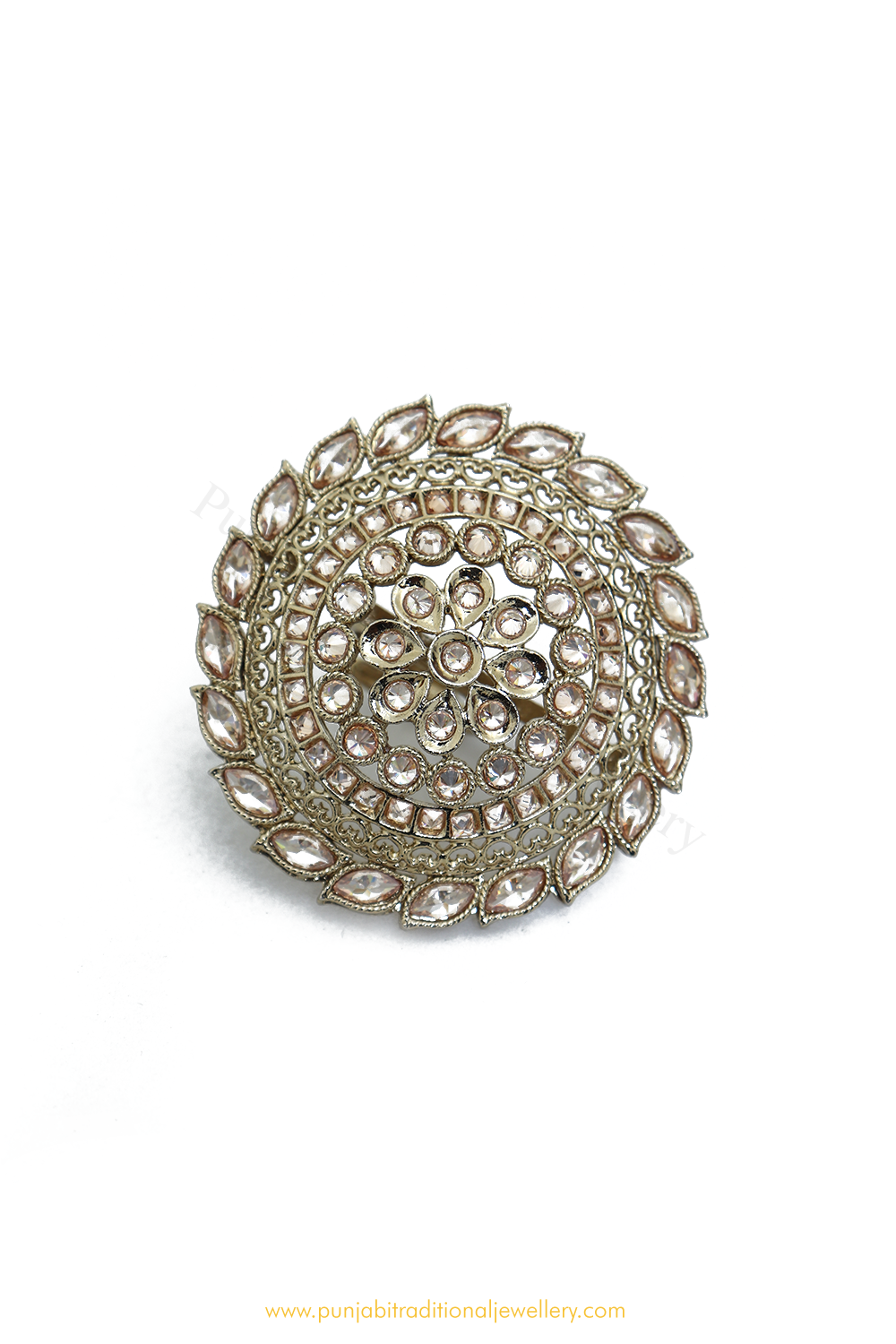 Gold Finished Navratan Kundan Ring By PTJ
