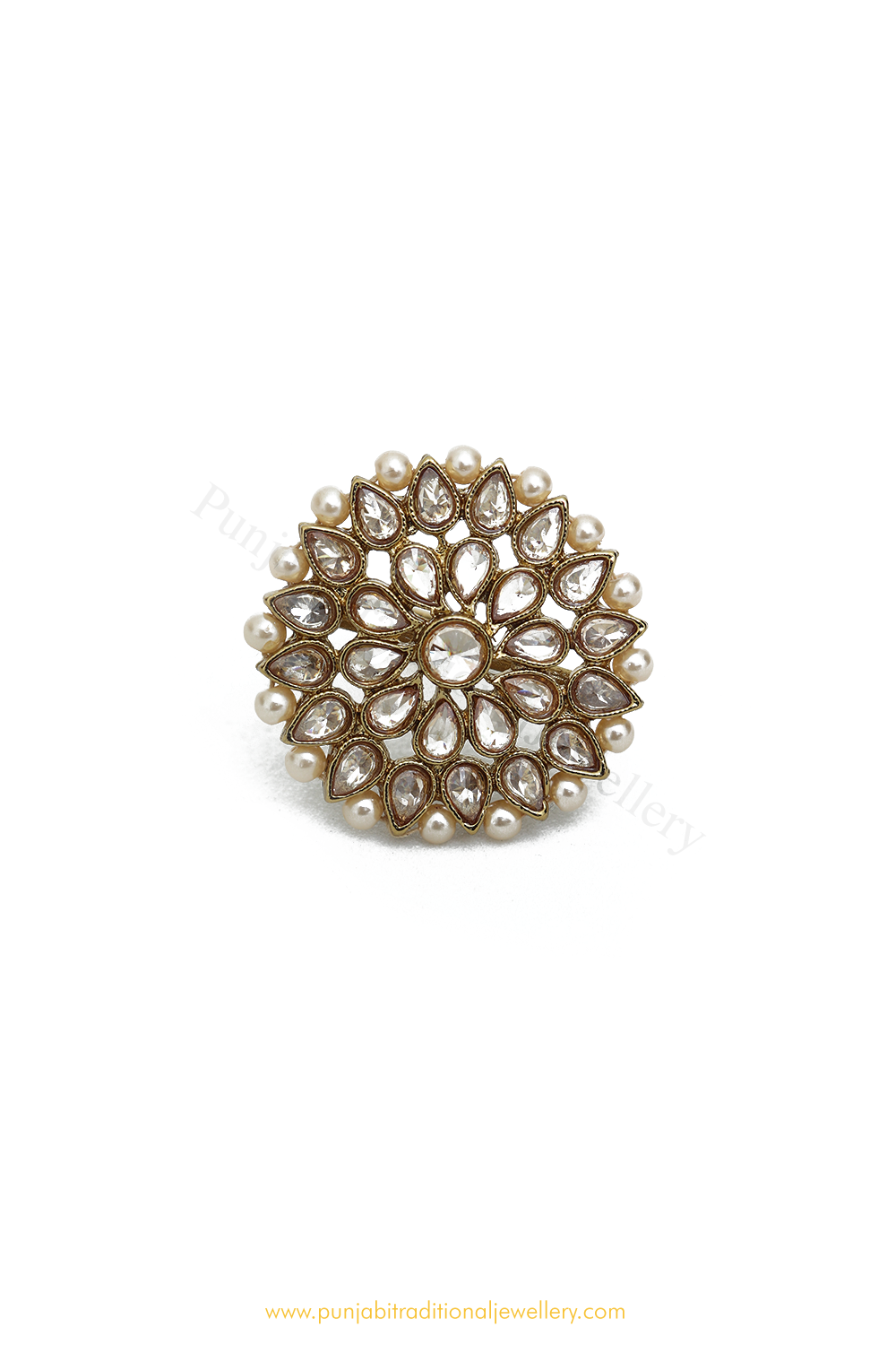 Gold Finished Navratan Kundan Ring By PTJ