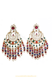 Gold Finished Navratan Kundan Earrings By PTJ