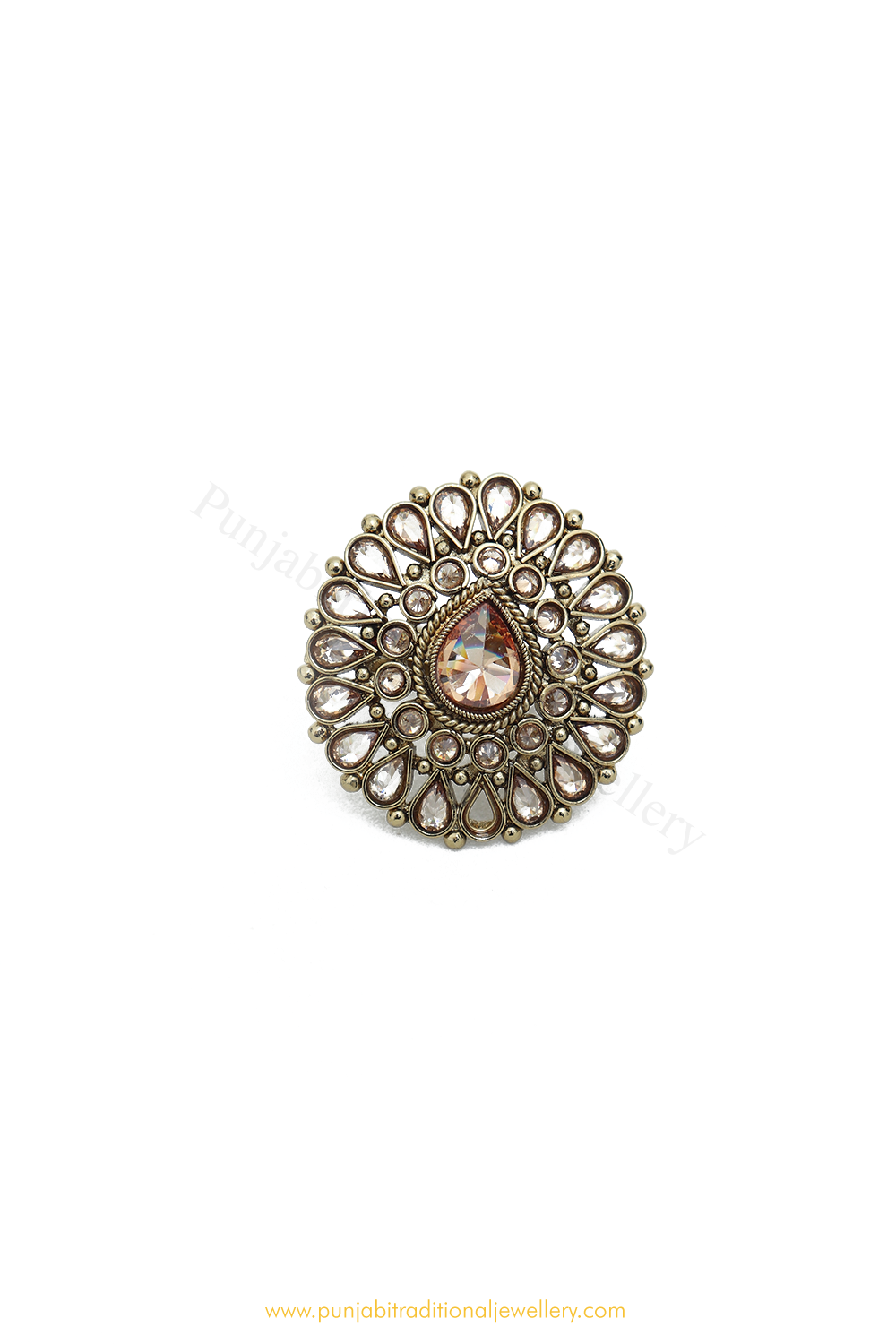 Gold Finished Navratan Kundan Ring By PTJ