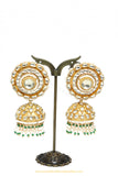 Gold Finished  Emerald Kundan Jhumki Earrings by PTJ