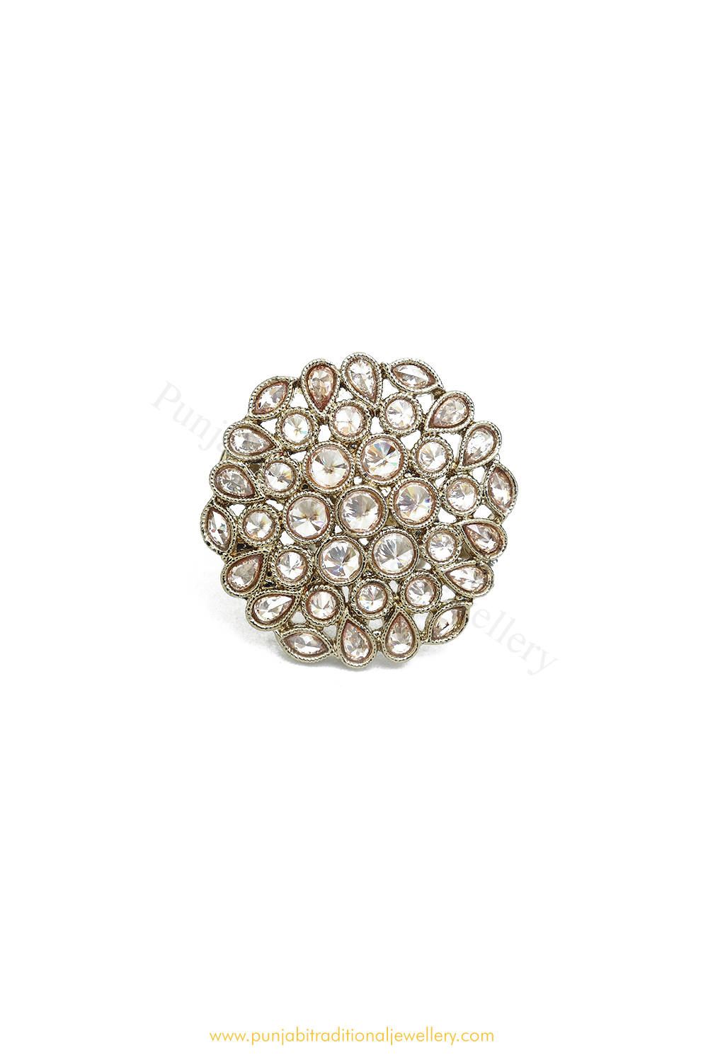 Gold Finished Navratan Kundan Ring By PTJ