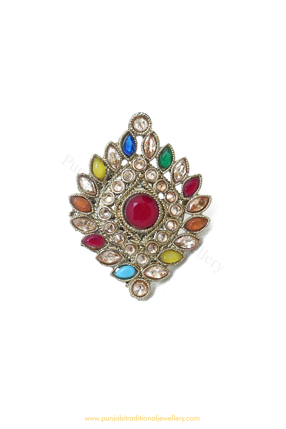 Gold Finished Navratan Kundan Ring By PTJ