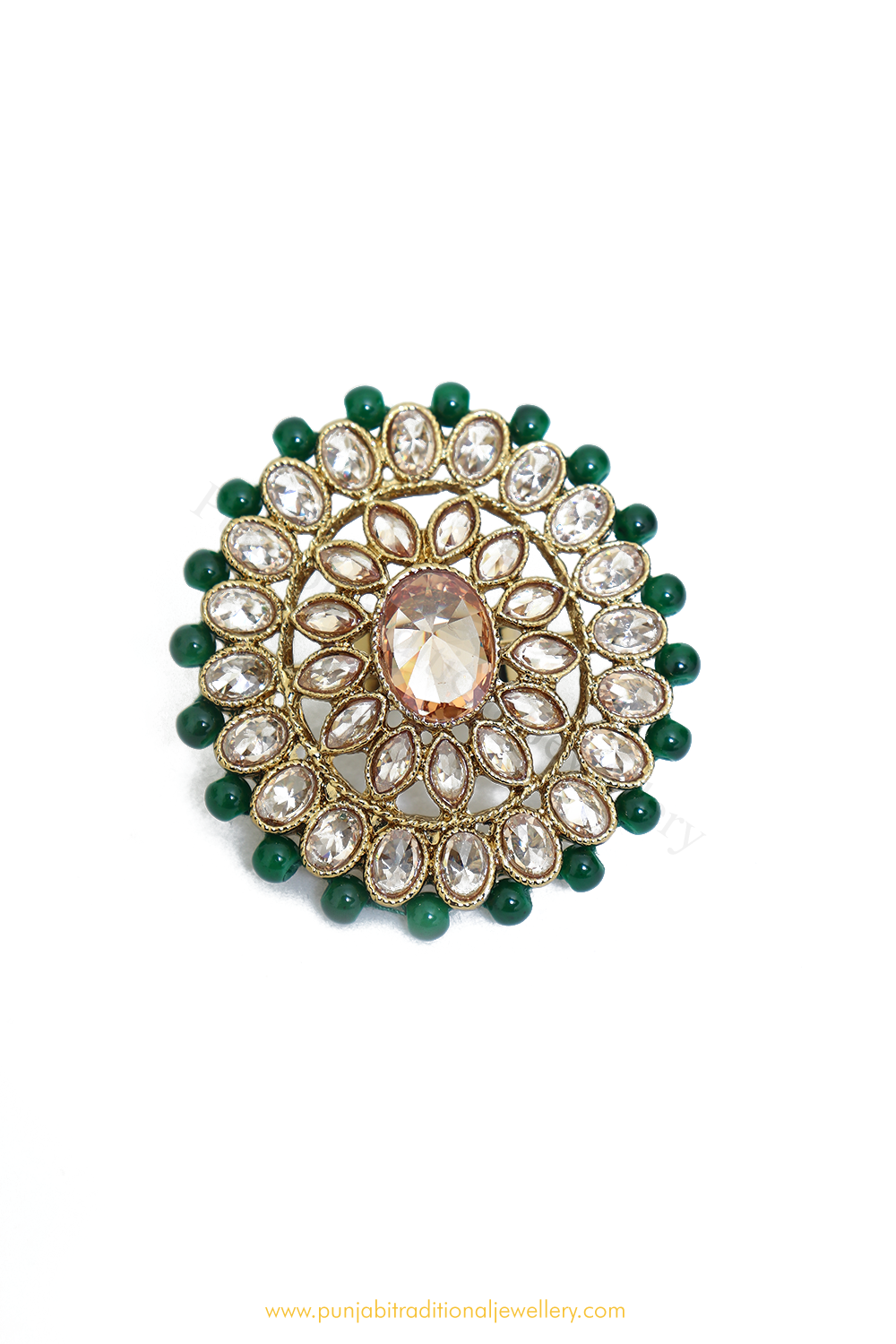 Antique Gold Finished Emerald Champagne Stone Ring By PTJ