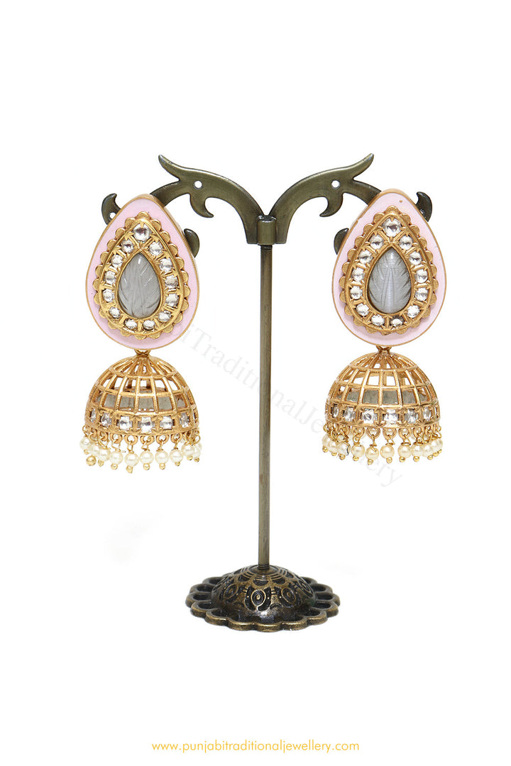 Gold Finished HandPainted Jhumki Earrings