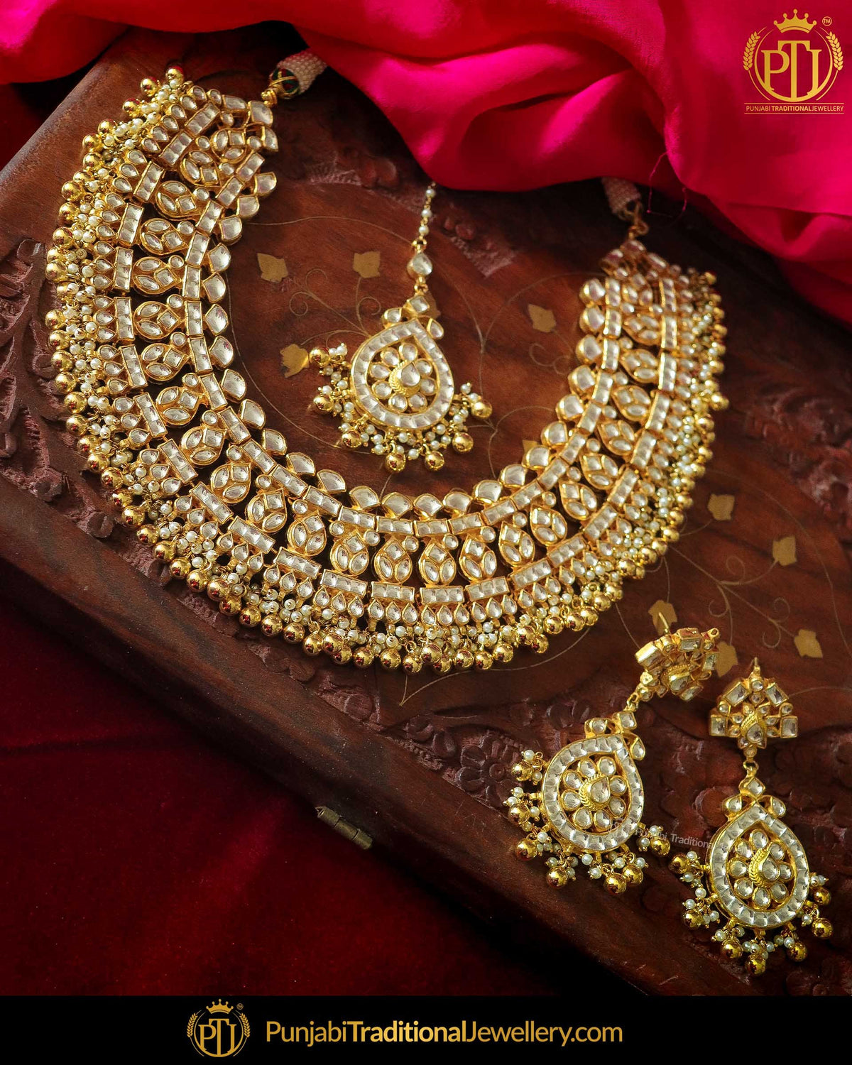 Gold Finished Kundan Bridal Necklace Set | Punjabi Traditional Jewellery Exclusive