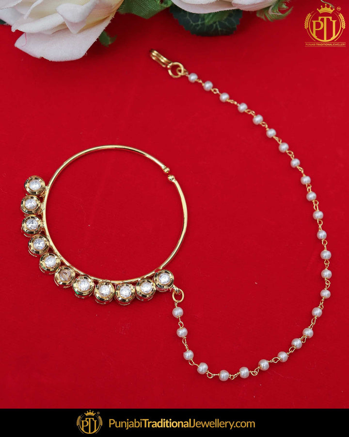 Gold Finished Kundan Pearl Nath | Punjabi Traditional Jewellery Exclusive
