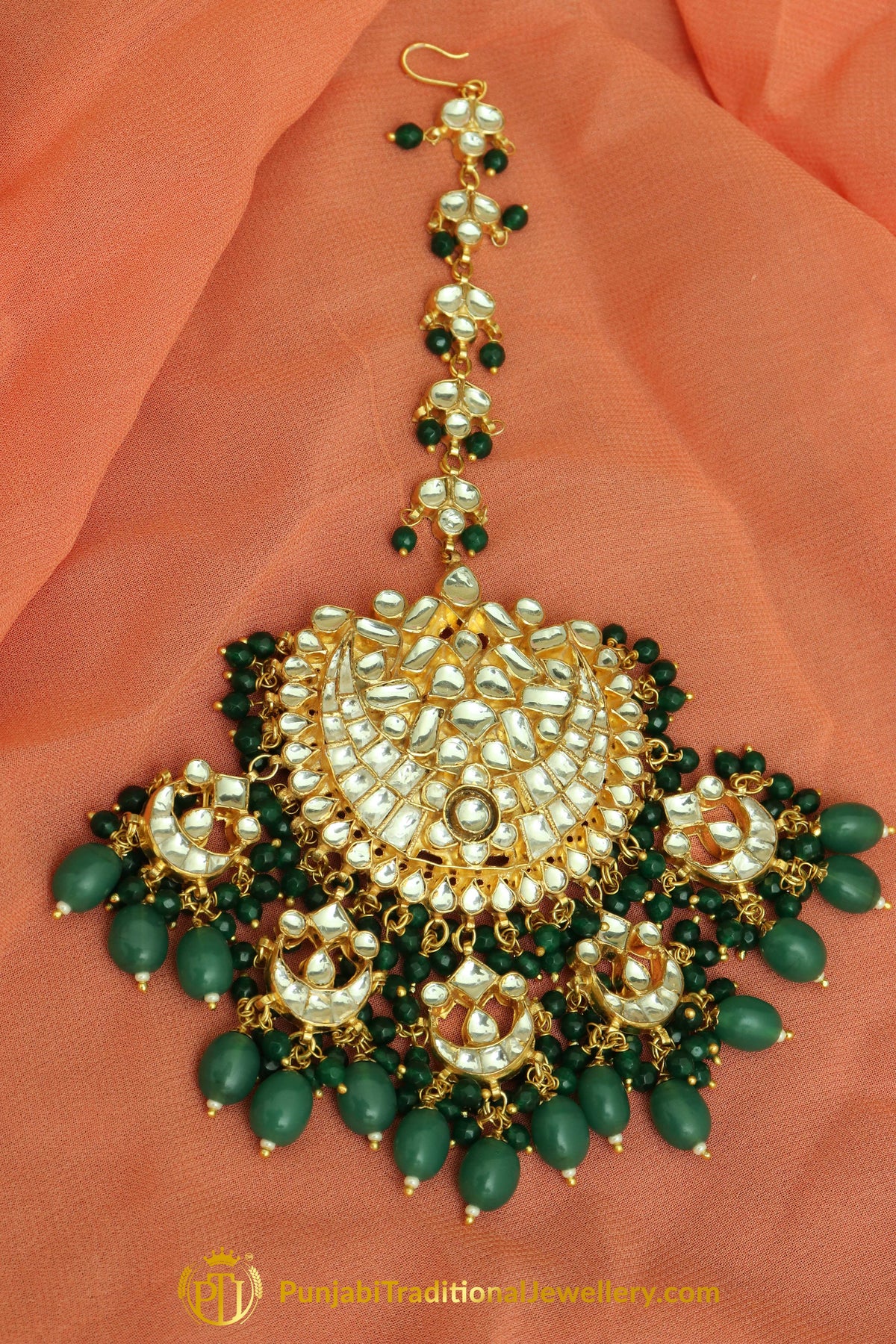 Faridah Gold Finished Emerald Kundan Tikka | Punjabi Traditional Jewellery Exclusive