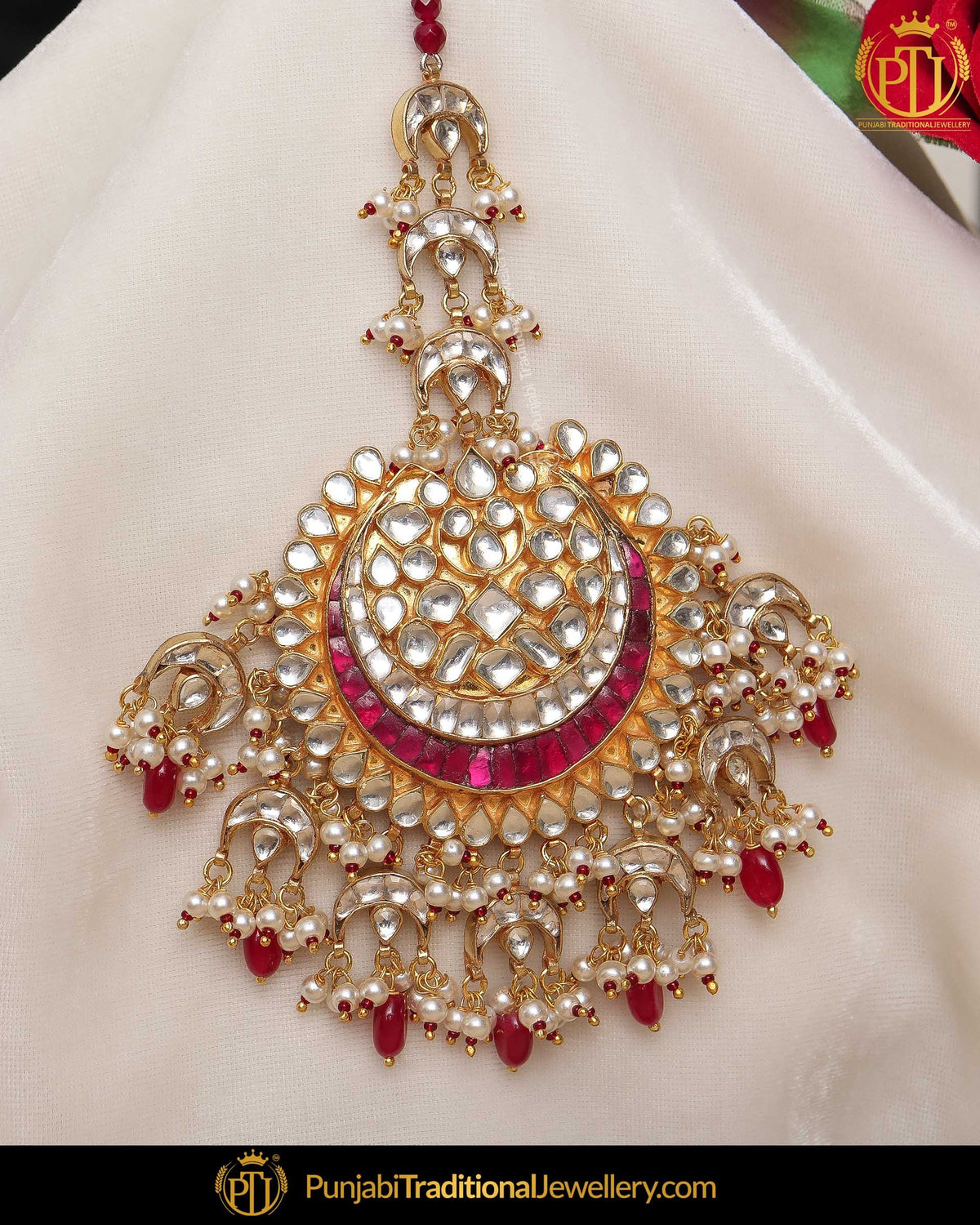Gold Finished Rubby Kundan Pearl Tikka | Punjabi Traditional Jewellery Exclusive