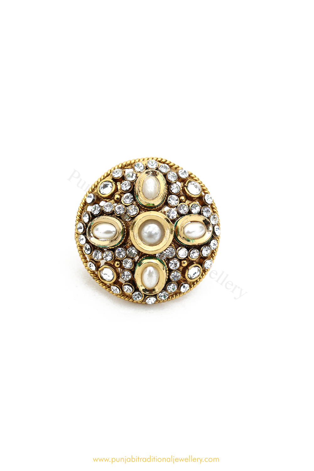 Gold Finished Navratan Kundan Ring By PTJ