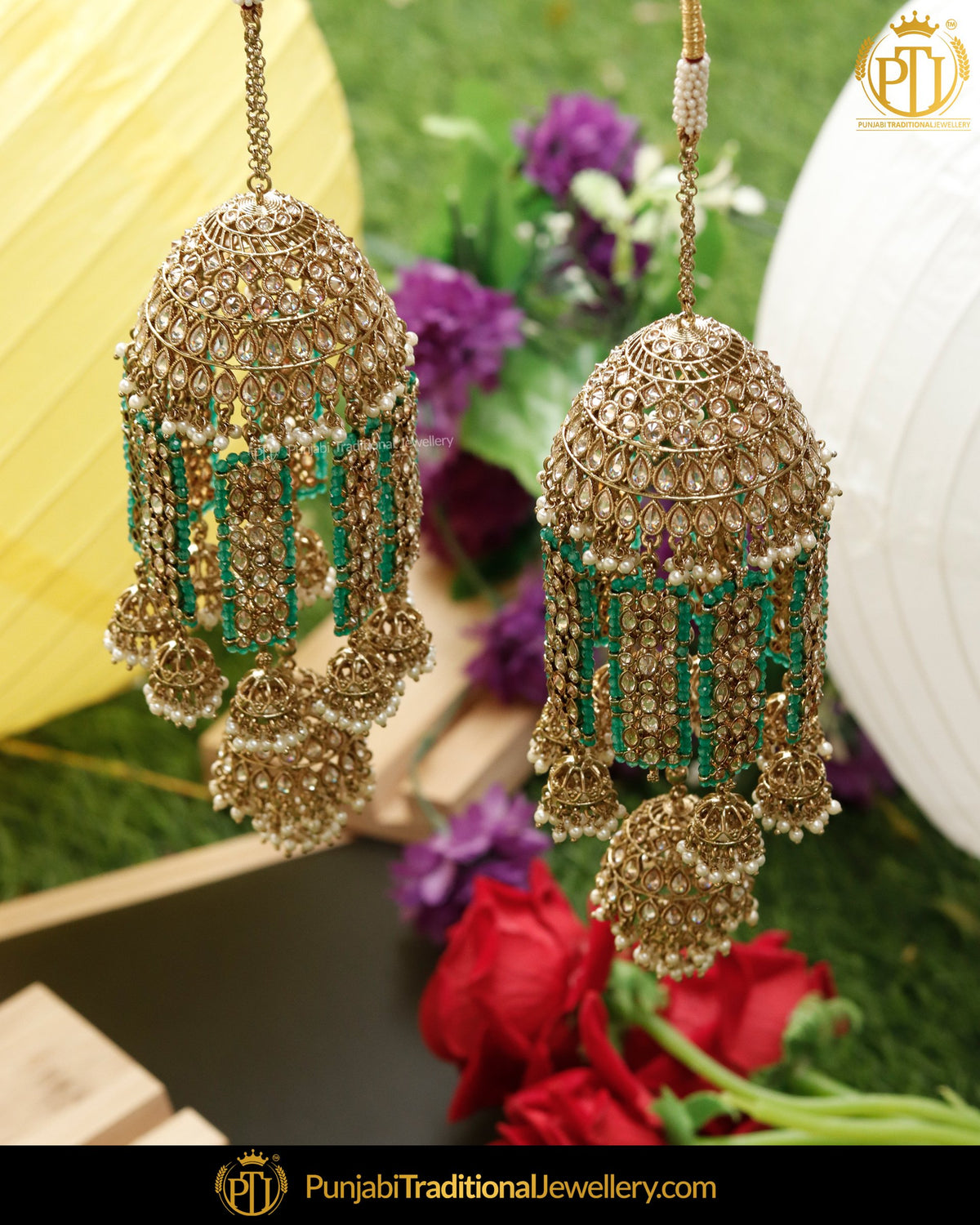 Gold Finished Champagne Stone Green Bridal Kalira