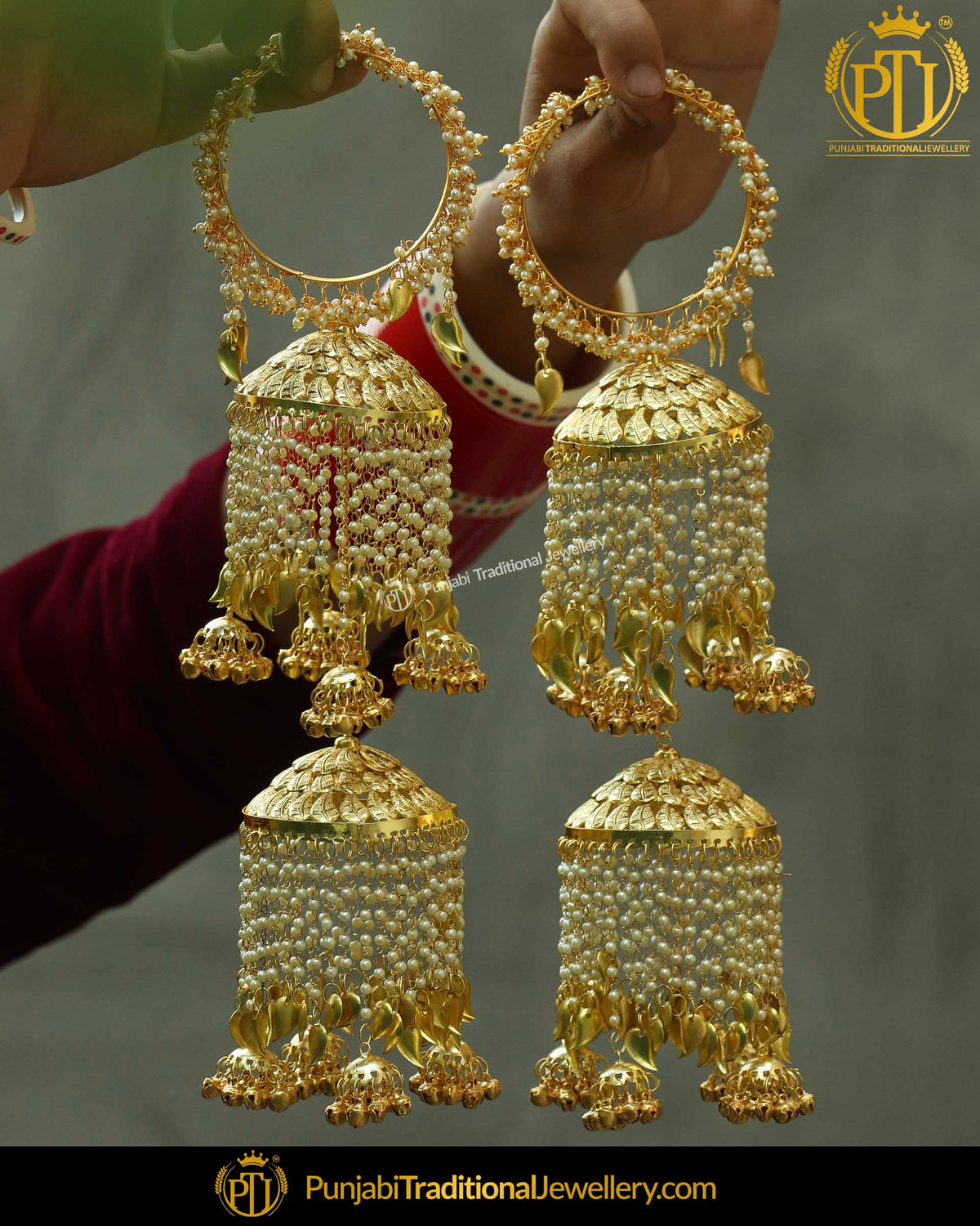 Gold Finished Pearl Pippal Patti Bridal Kalira | Punjabi Traditional Jewellery Exclusive