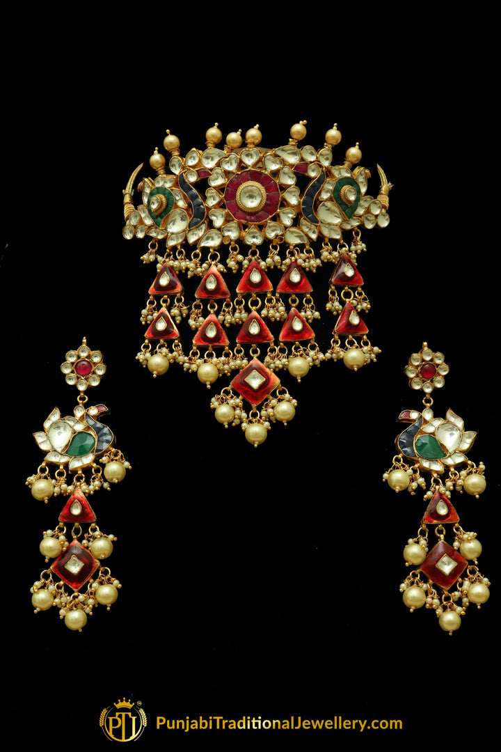 Halimah Emerald Rubby Kundan Choker Set | Punjabi Traditional Jewellery Exclusive