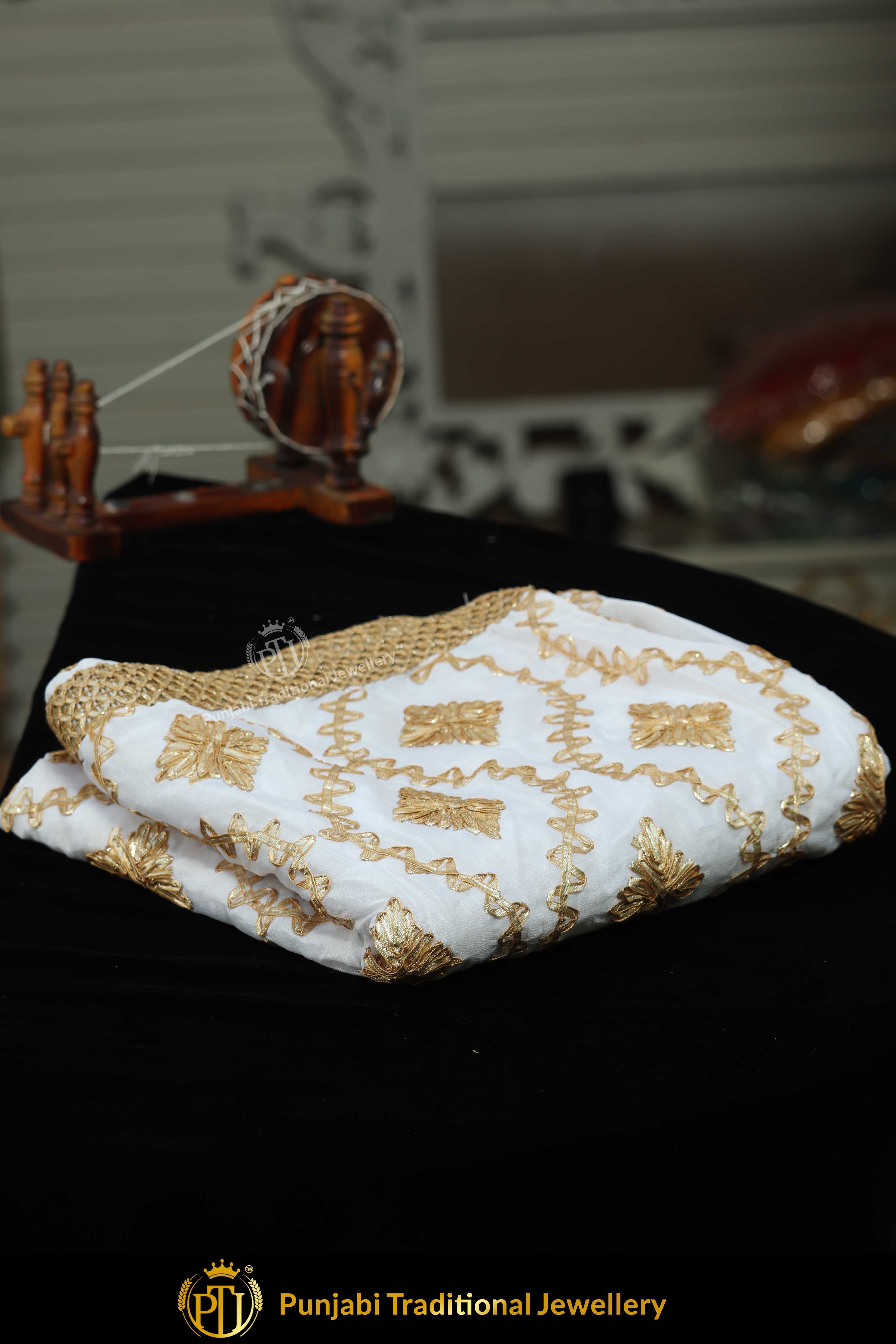 White Color Pure Phulkari Dupatta By Punjabi Traditional Jewellery