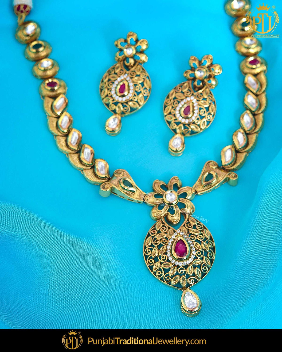 Antique Gold Finished Kundan Necklace Set | Punjabi Traditional Jewellery Exclusive