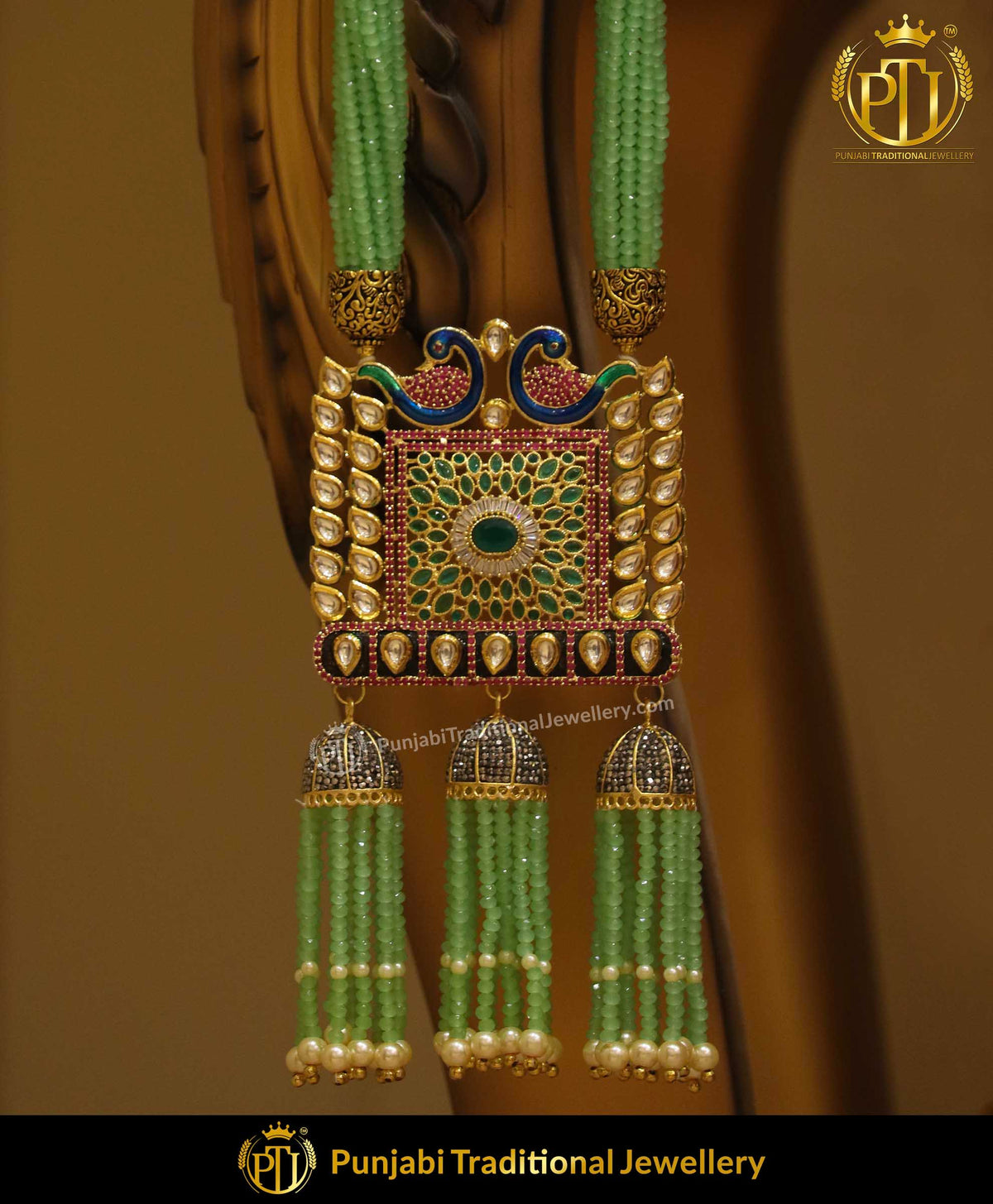 Peacock Crystal Kundan Long Necklace | Punjabi Traditional Jewellery Exclusive