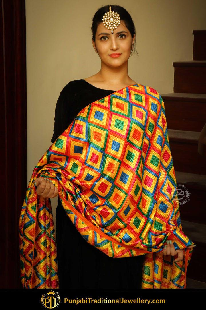 Multi Color Pure Phulkari Dupatta By Punjabi Traditional Jewellery