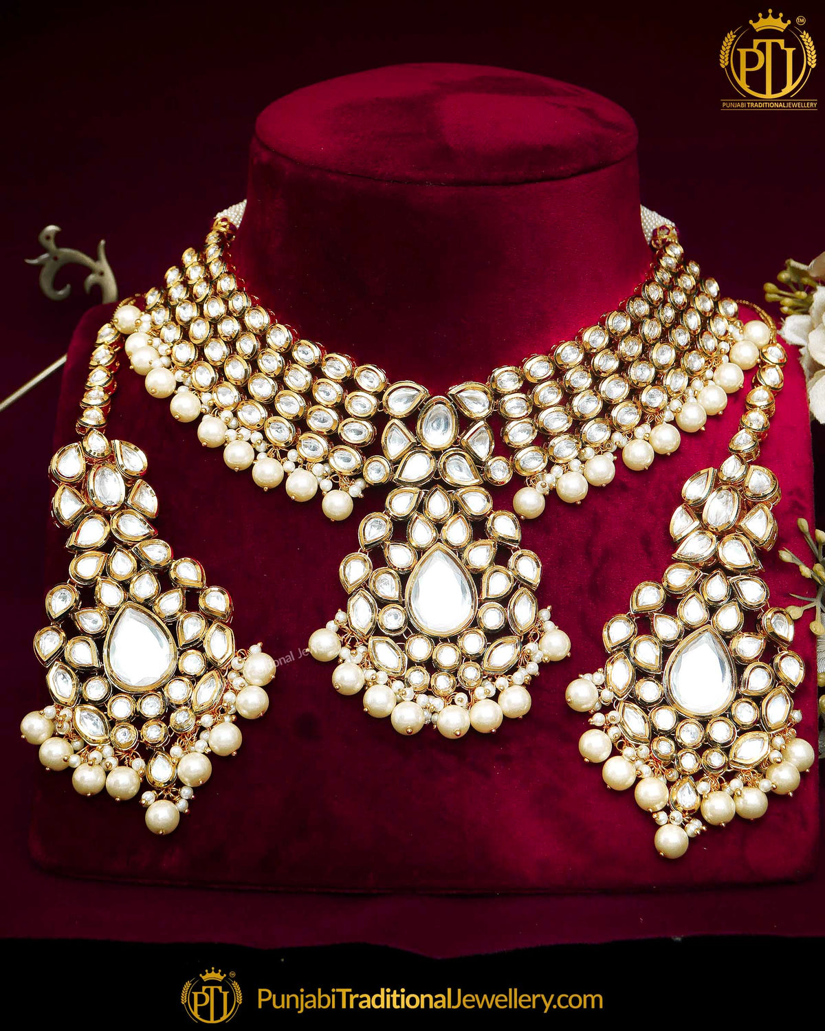 Pearl Kundan Necklace Set By Punjabi Traditional Jewellery