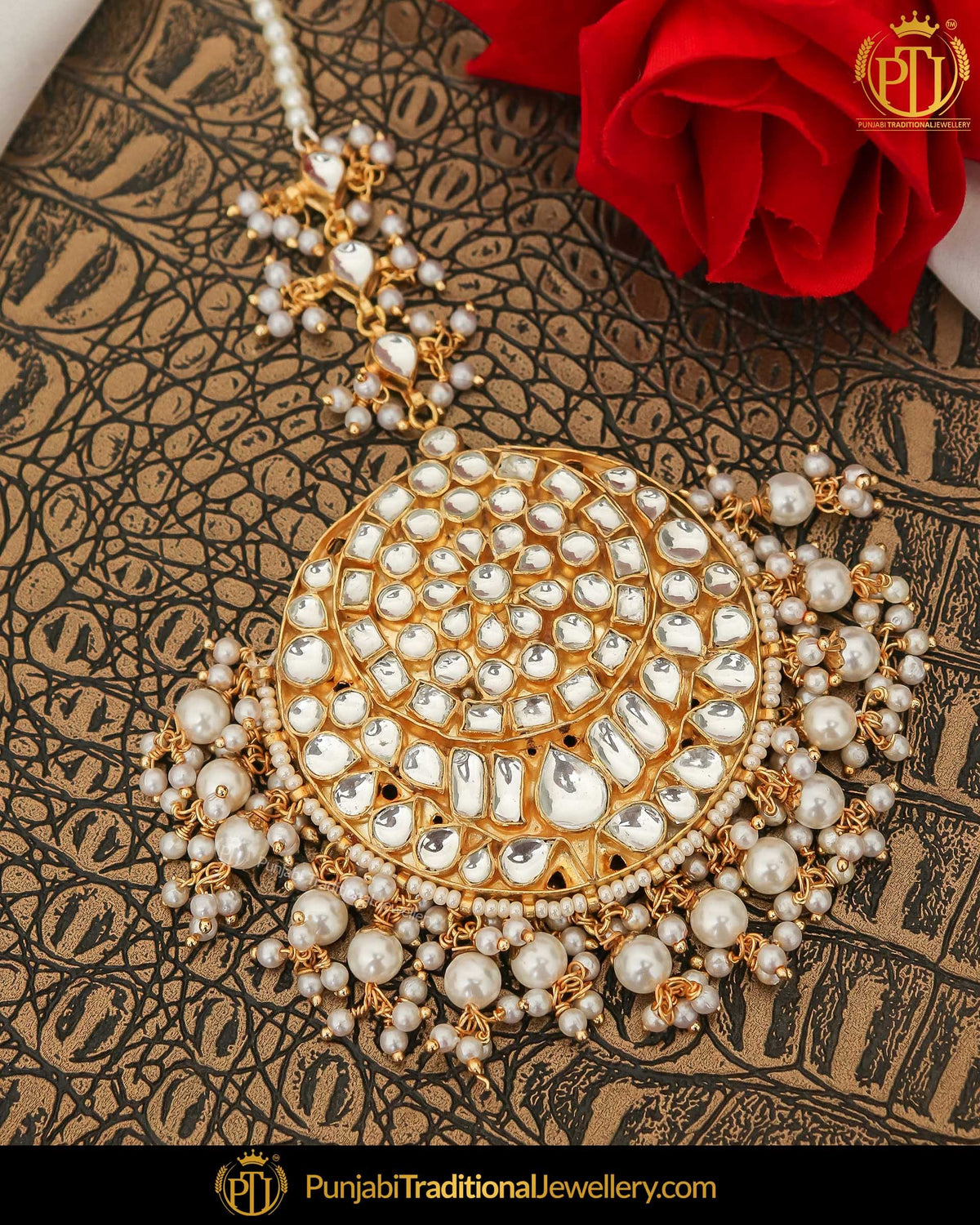 Gold Finished Kundan Pearl Tikka | Punjabi Traditional Jewellery Exclusive