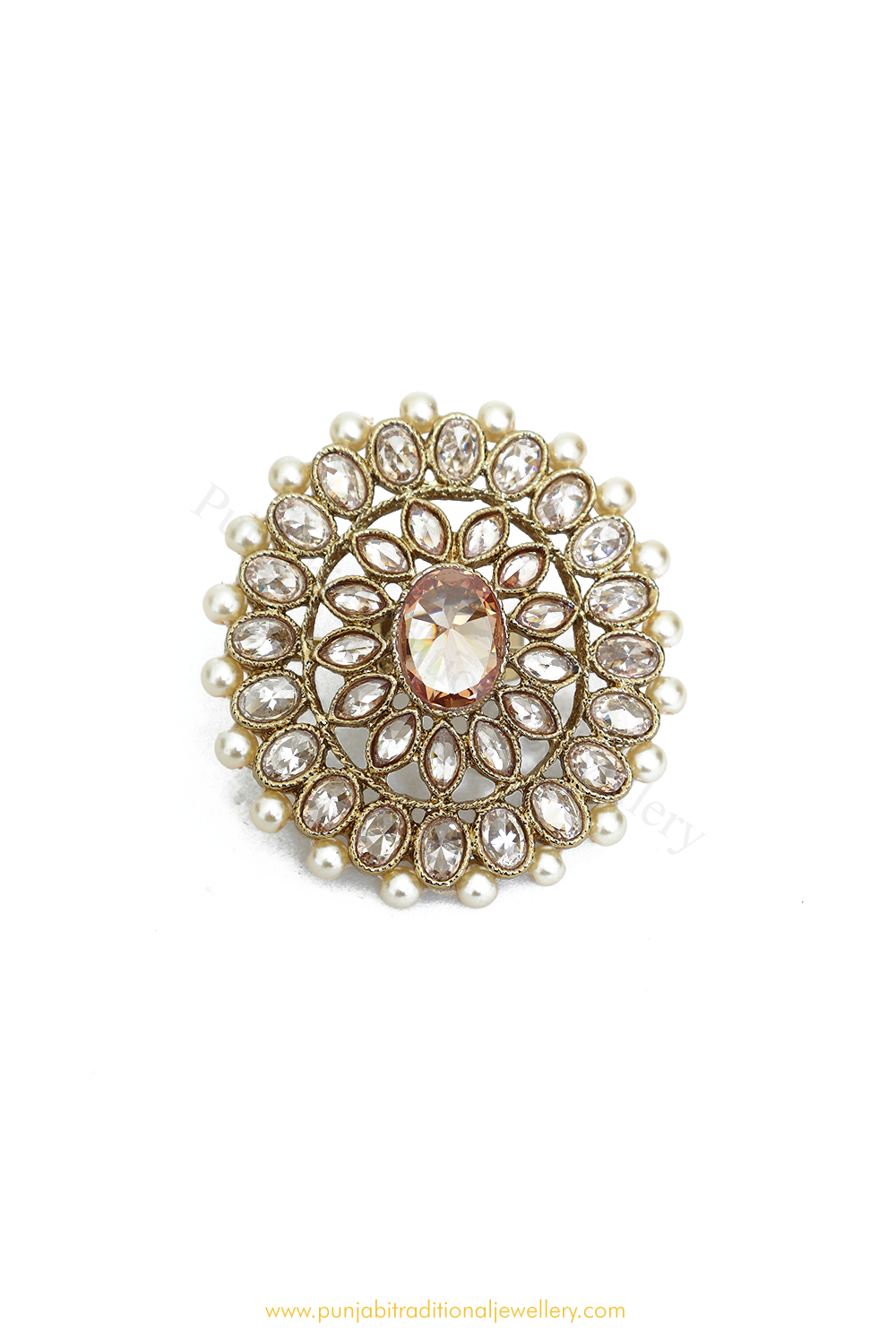 Gold Finished Navratan Kundan Ring By PTJ