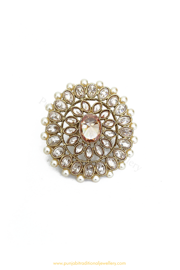 Antique Gold Finished Champagne Stone Ring By PTJ