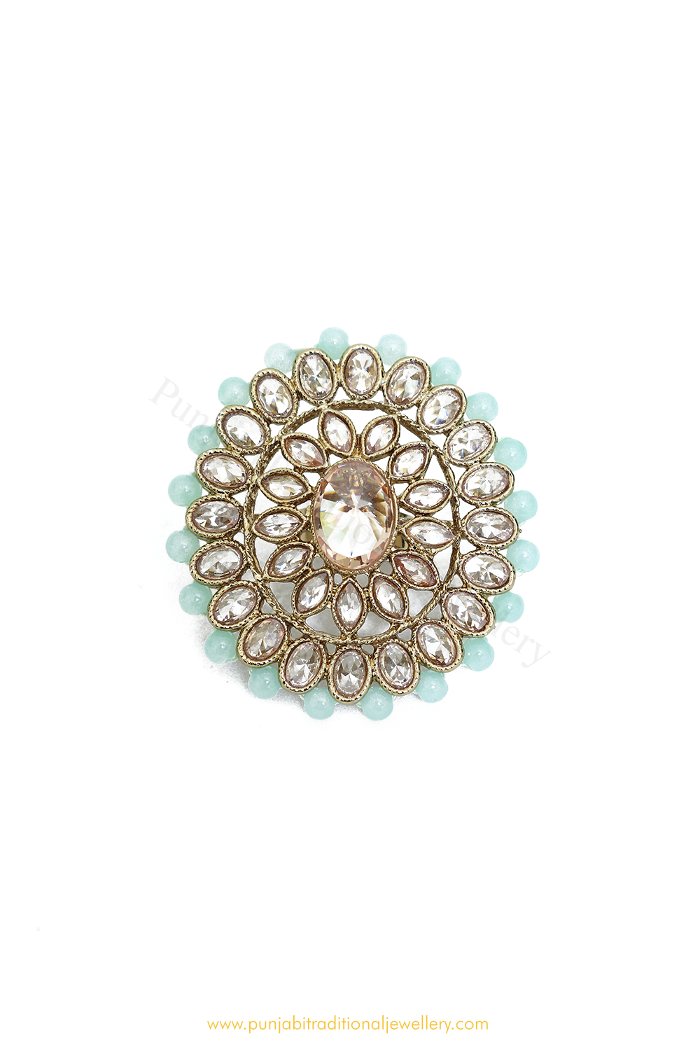 Antique Gold Finished Firoza Champagne Stone Ring By PTJ