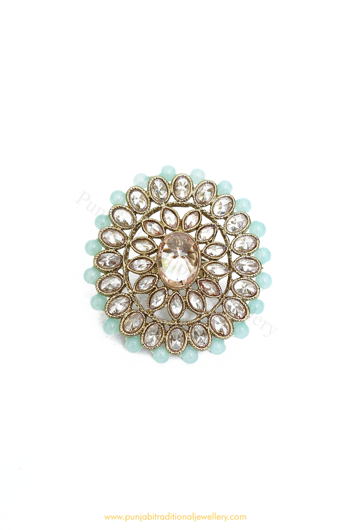 Antique Gold Finished Firoza Champagne Stone Ring By PTJ