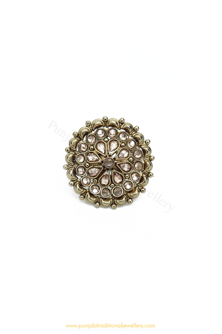 Antique Gold Finished Champagne Stone Ring By PTJ
