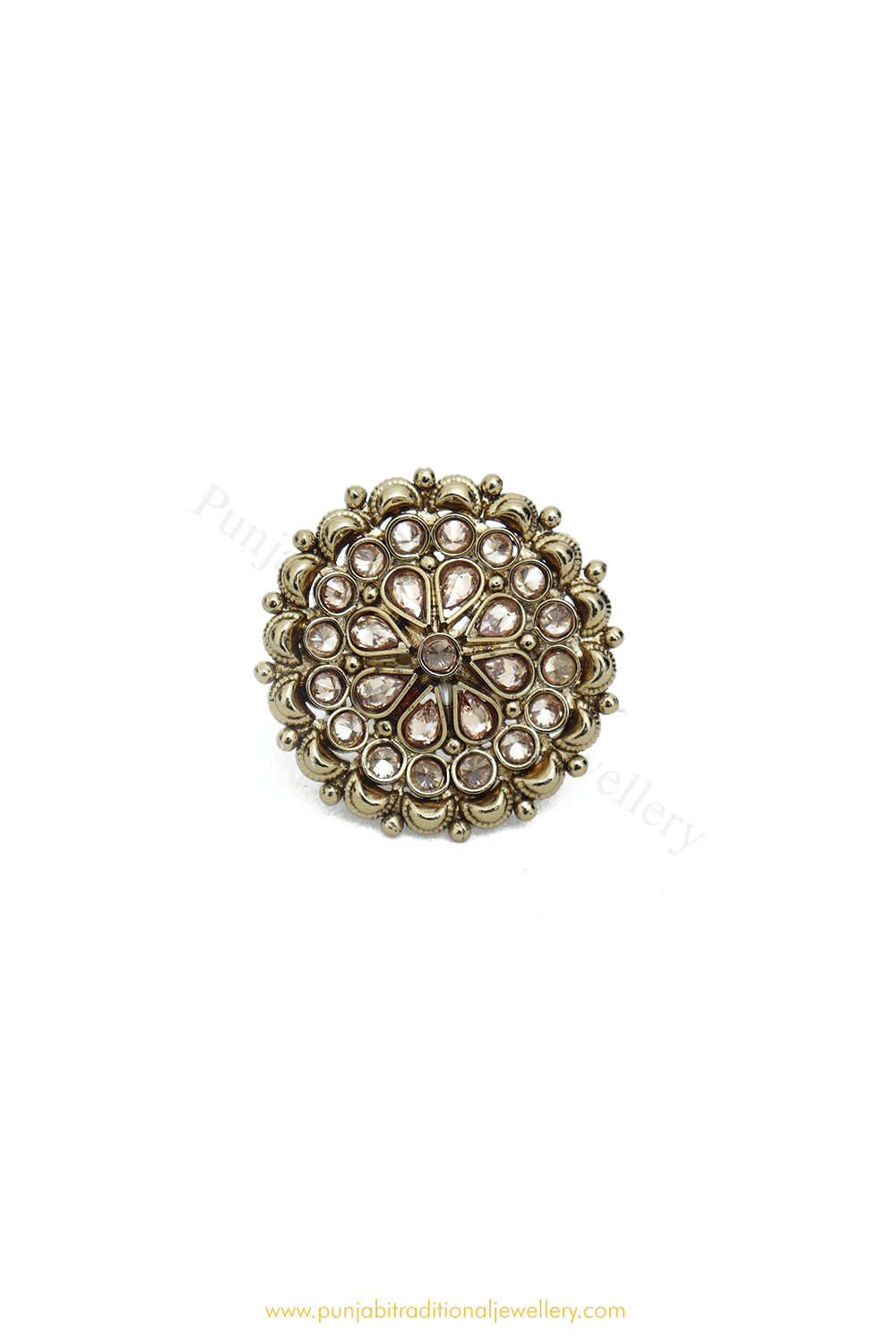 Gold Finished Navratan Kundan Ring By PTJ