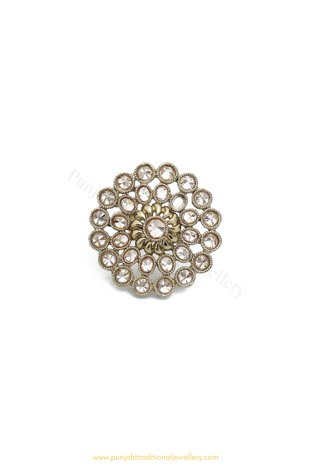 Gold Finished Navratan Kundan Ring By PTJ