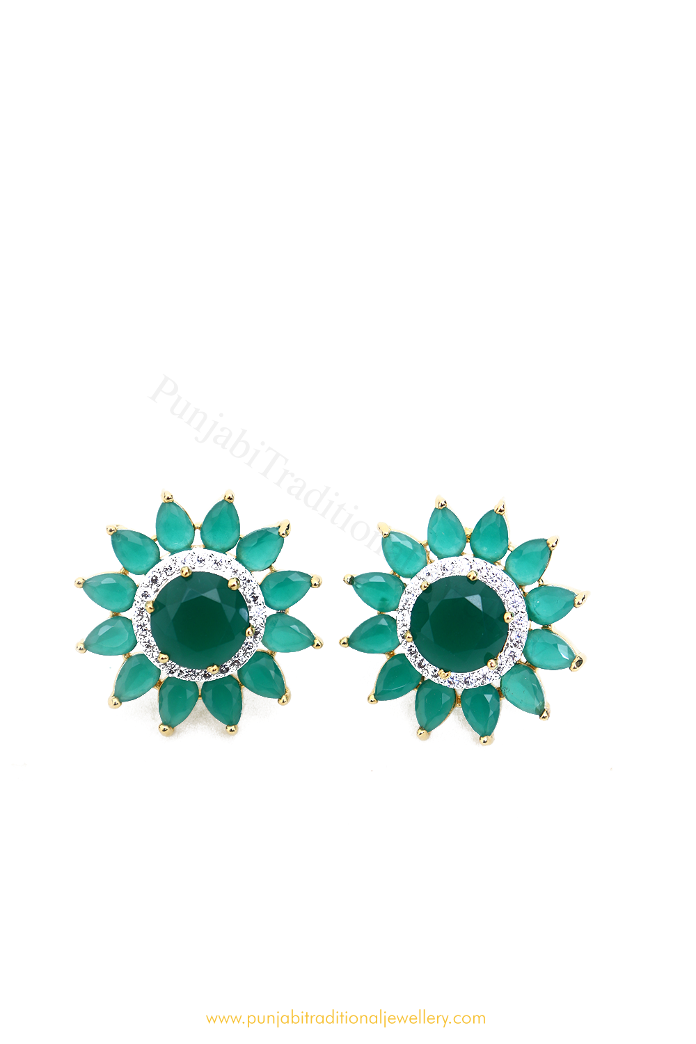 Gold Finished Emerald AD Studs By PTJ