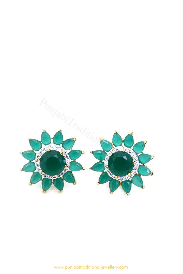 Gold Finished Emerald AD Studs By PTJ