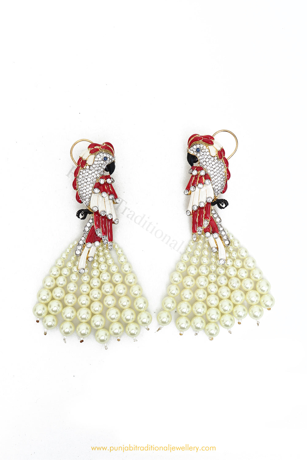 Gold Finished Hand Painted Parrot Earrings by PTJ