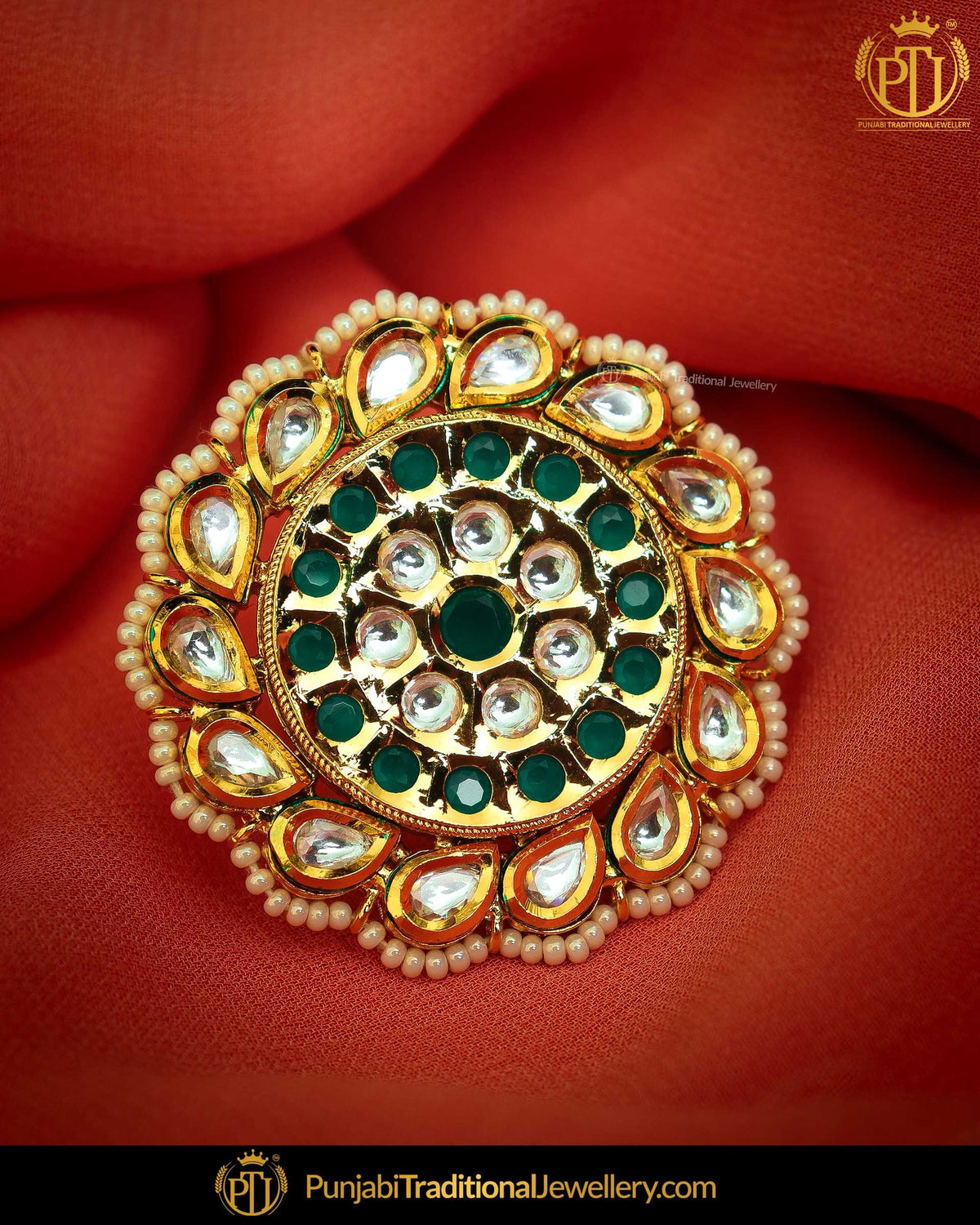 Gold Finished Green Kundan Ring | Punjabi Traditional Jewellery Exclusive