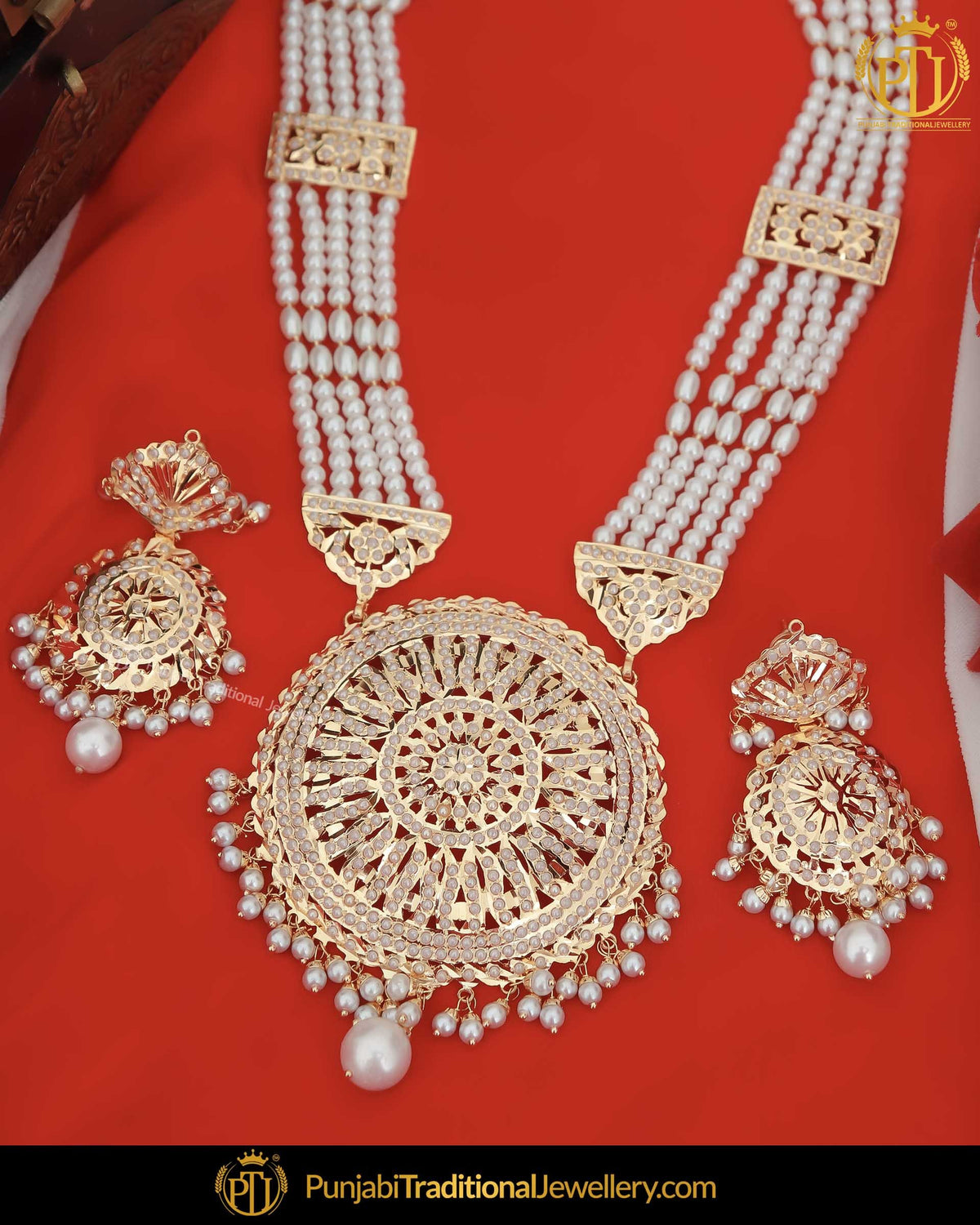 Gold Finished Rani Haar Jadau Necklace Set | Punjabi Traditional Jewellery Exclusive