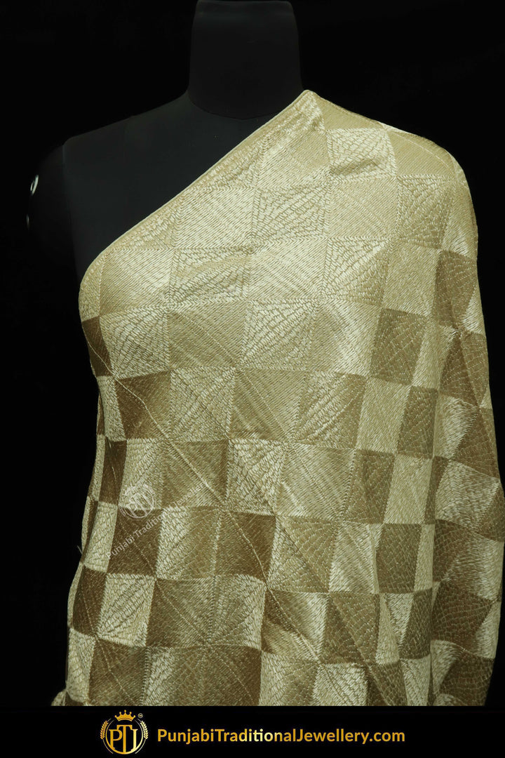 White Color Pure Phulkari Dupatta By Punjabi Traditional Jewellery
